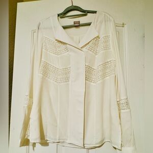 Chico’s Ivory Lace Inset Blouse — Size 0 (Small)